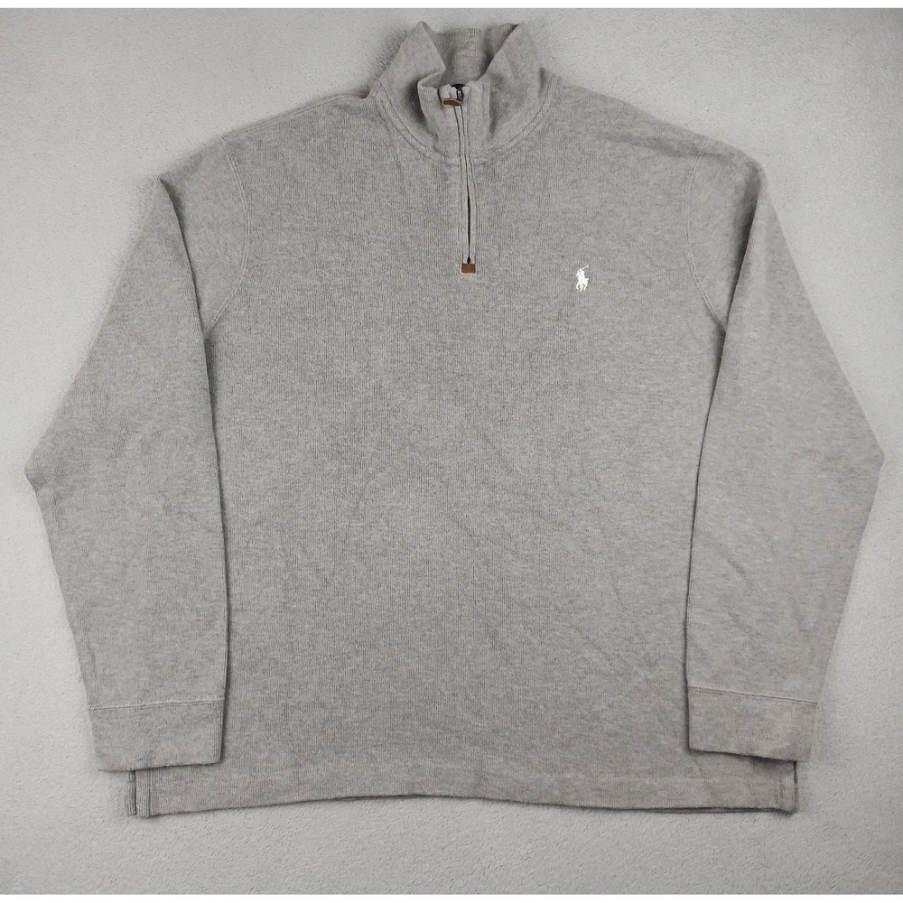 Polo Ralph Lauren Quarter Zip Pullover Mens XL Grey Cotton Knit Sweater
